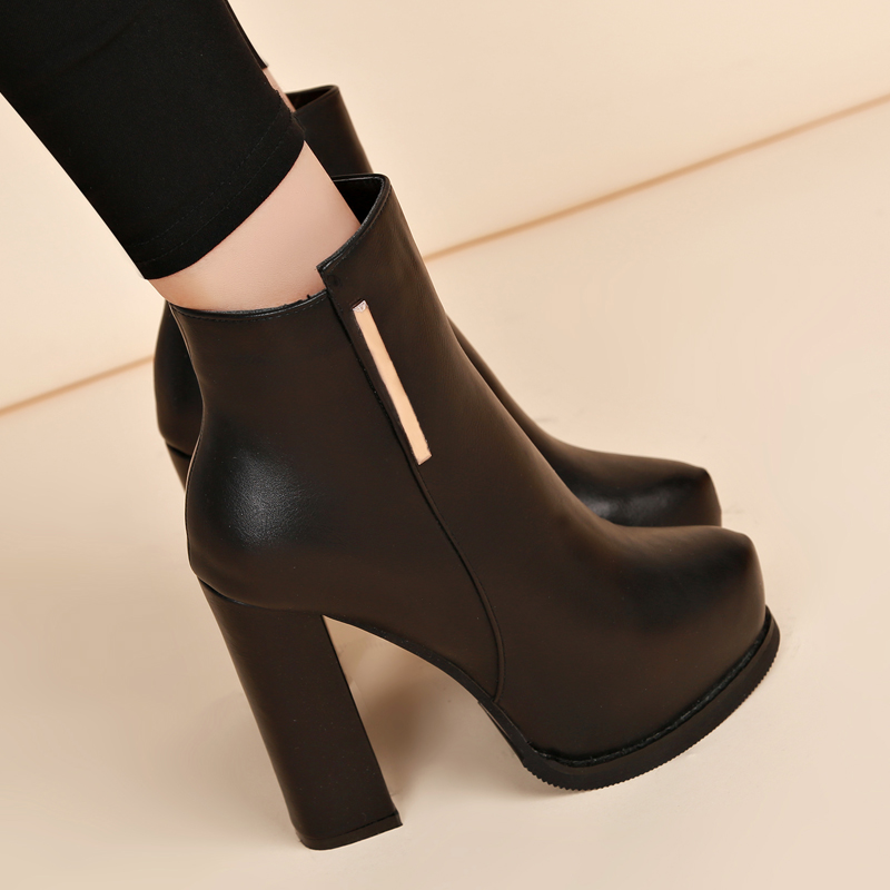 Women's Martin Boots 2023 Autumn Winter New Thick Heel Platform High Heel Round Toe Fashion Boots
