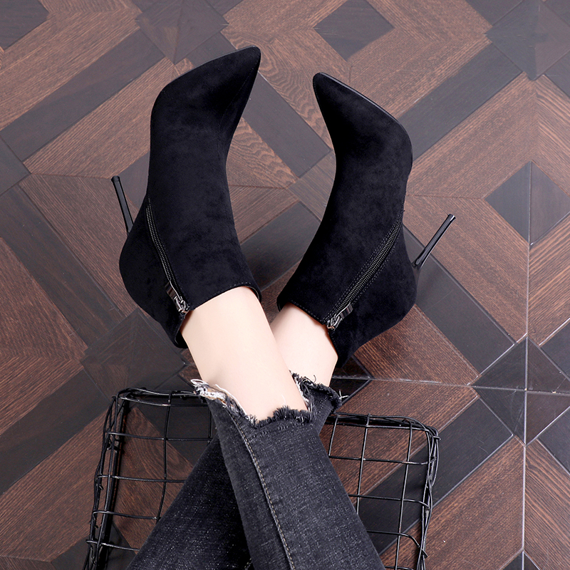 Women's Boots 2023 New Autumn Winter Fashion Pointed Toe Short Boots Thin Heel High Heel Plush Boots - Image 3