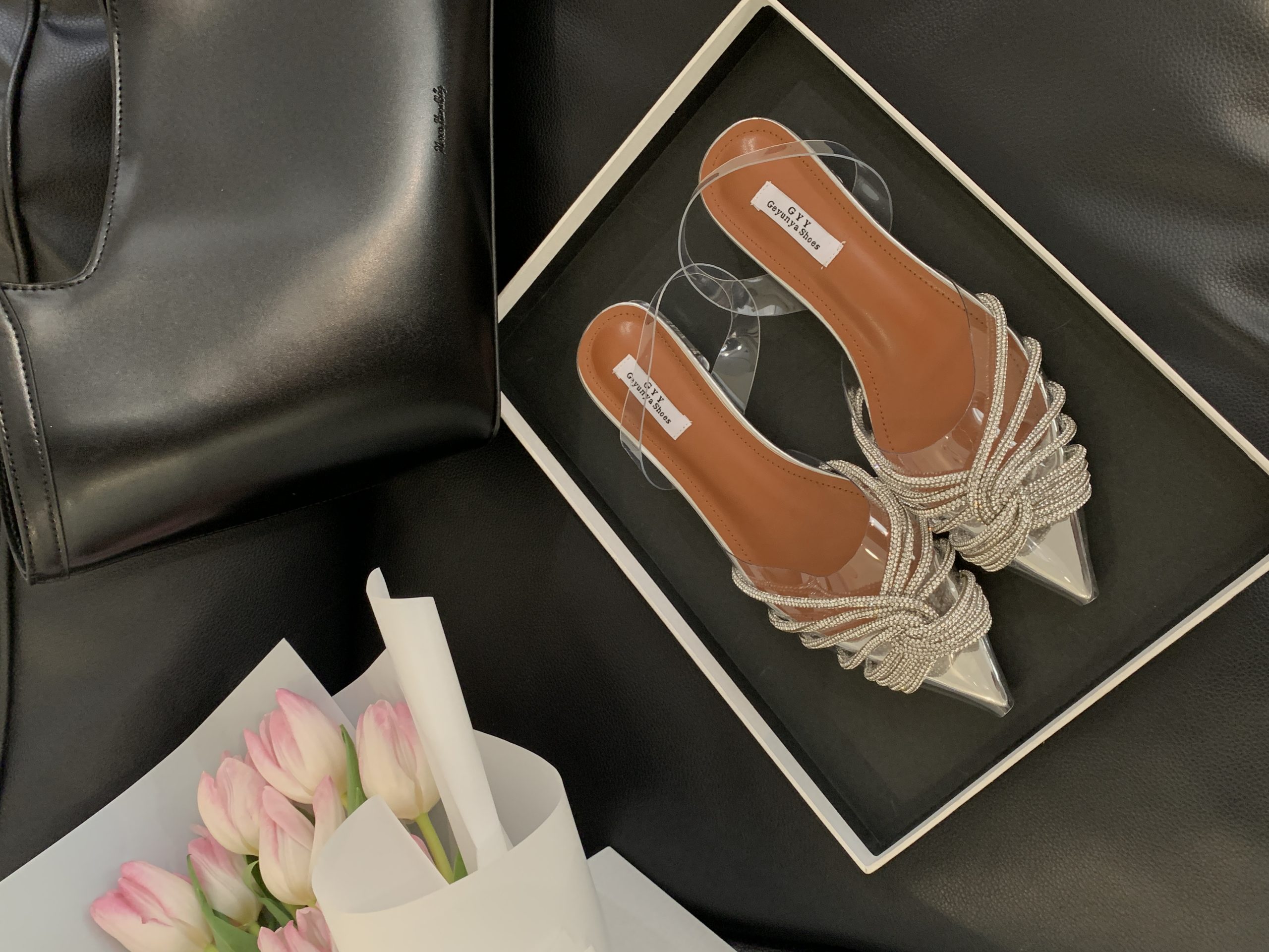 2025 Spring Summer New Crystal Fairy Style Transparent Crystal Heel Slippers Sandals 35-40 - Image 3
