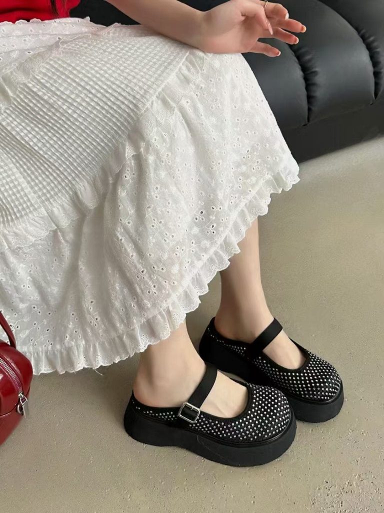 Yageli Women's Chunky Heel Mary Jane Slippers with Rhinestone Strap - Black & Black-White, Summer 2025