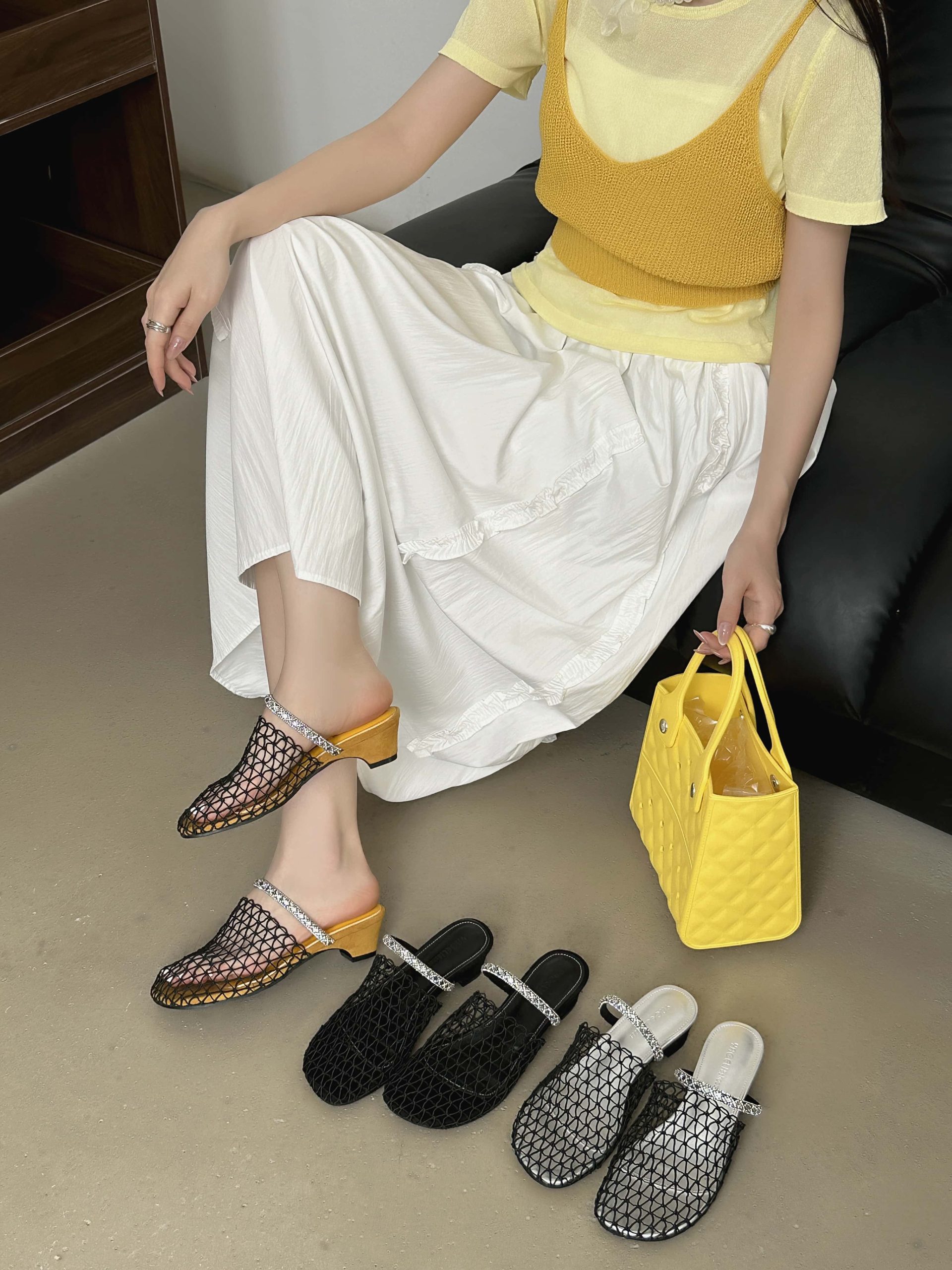 Women's Open Toe Slippers 2025 Summer New Style Fairy Hollow Mesh Breathable Slippers