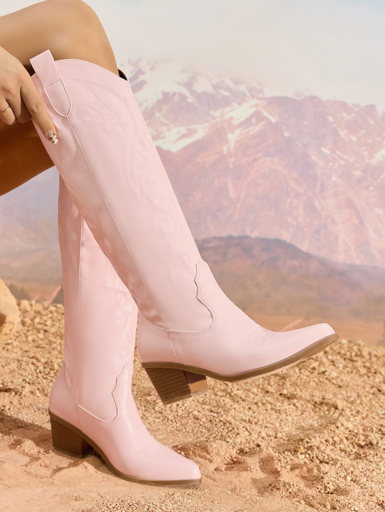 Impression State Thickened Cowboy Boots Retro Western Boots Pointed Toe Chunky Heel Embroidered Pattern Plus Size Women's Boots 43